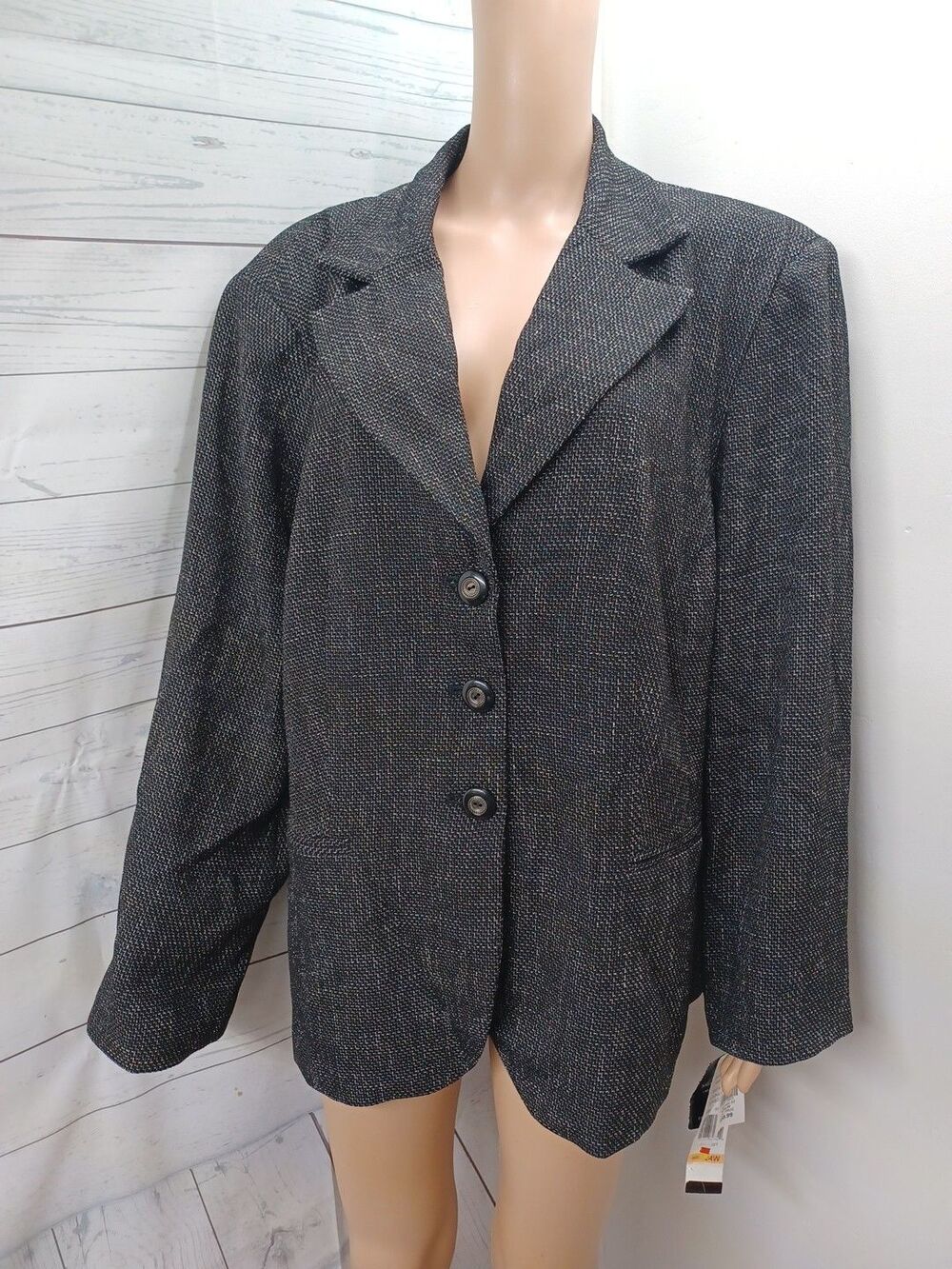 Signature Larry Levine Womens Black Blazer Jacket Sz 24W Tweed